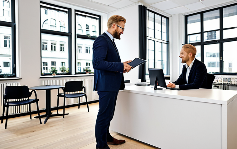 소비자 경험과 감정의 상관 관계 - **Prompt:** A modern office setting in Stockholm, Sweden. A friendly customer service representative...