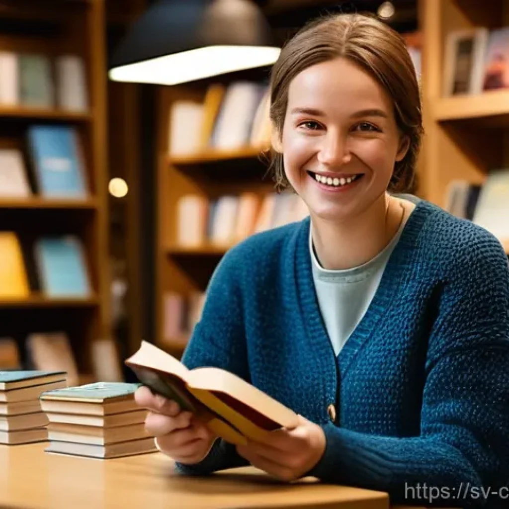 브랜드 이미지와 감정 경제학 - A warm and inviting scene inside a charming, independent Swedish bookstore. A young adult, casually ...