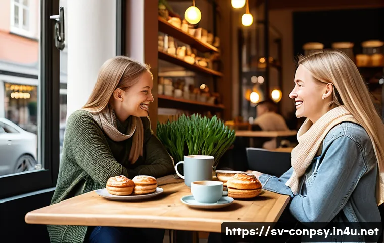 감정적 구매 결정 과정 - Cozy Swedish Fika Gathering**
**Prompt:** A vibrant, high-angle shot of three diverse friends (two w...