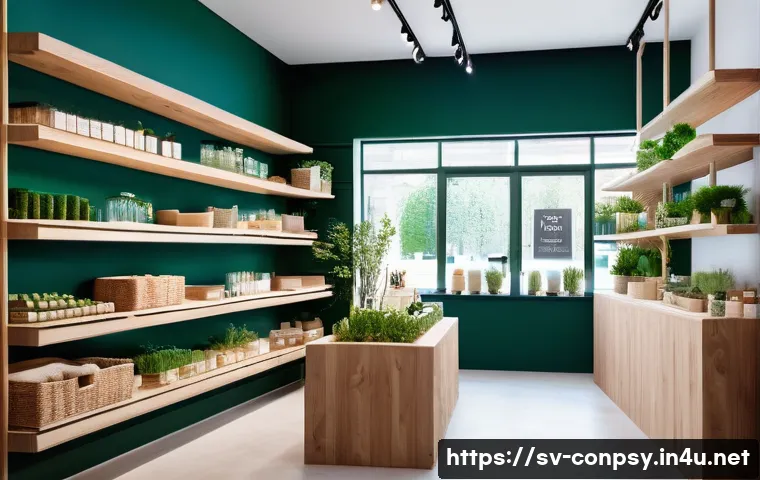 감정적 트리거와 소비자 의사결정 - A cozy Scandinavian retail store interior bathed in soft natural light, featuring shelves with eco-f...