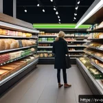 Home 20 감정적 상호작용과 소비자 행동 - A stylish Swedish grocery store interior with vibrant, well-designed product packaging prominently d...