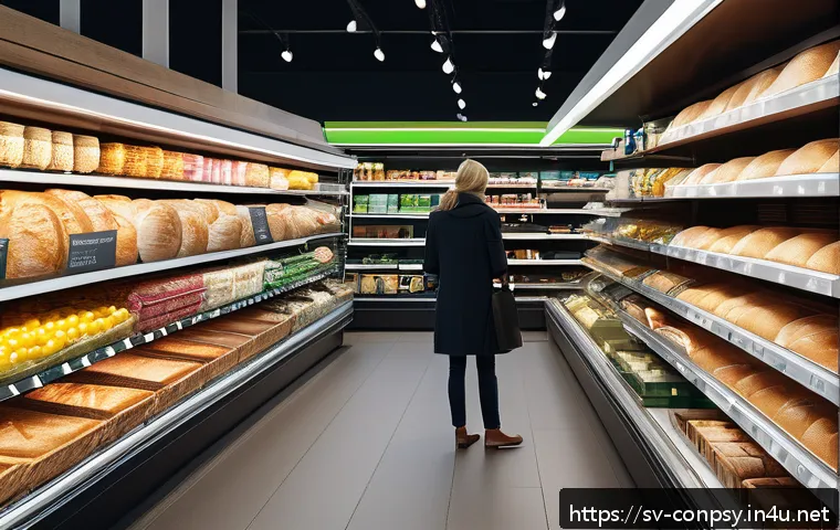감정적 상호작용과 소비자 행동 - A stylish Swedish grocery store interior with vibrant, well-designed product packaging prominently d...